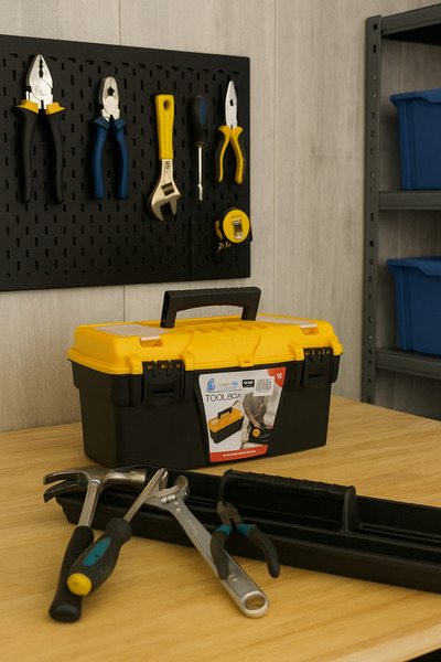 Living Organized toolbox for storing work tools- Yellow and black color