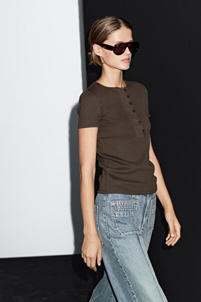 Massimo Dutti Göğüs detaylı pamuklu t-shirt