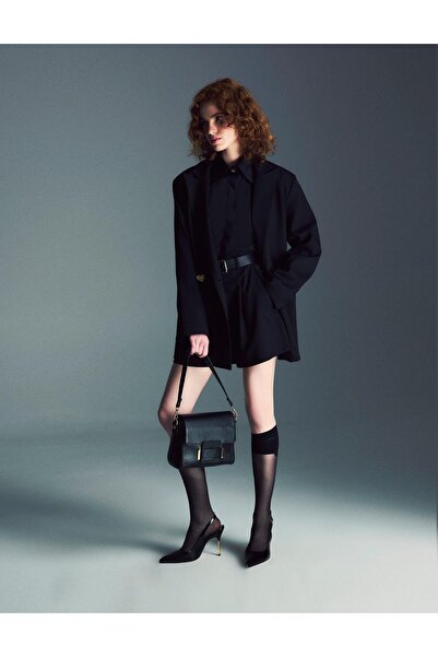 İLVİ Sofie Kadın Omuz Çantası Siyah Hakiki Floter Deri