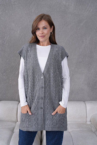 Lamierra Triko Büyük beden Yün Yelek