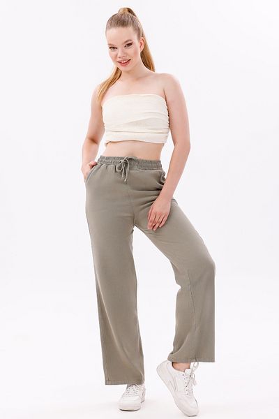 freemen Pantaloni de damă cu talie înaltă din gabardină și in – țesătură respirabilă, confort 4 anotimpuri