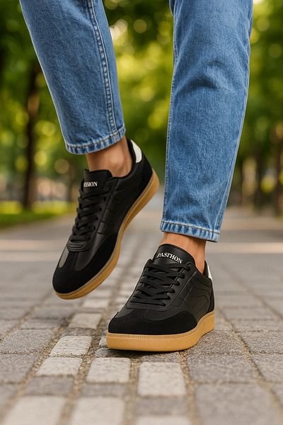 Nstil Casual Women's Men's Sneaker Lace-Up Stitching Detail Oval Toe Serrated Sole Hafir Sports Shoes 353