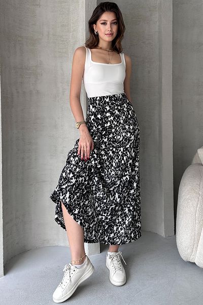 EYYE Black and White Patterned Long Wrap Flared Skirt