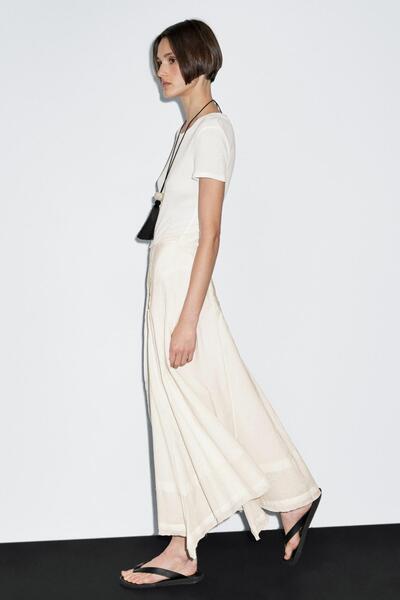 Massimo Dutti Dikiş detaylı pamuklu midi etek