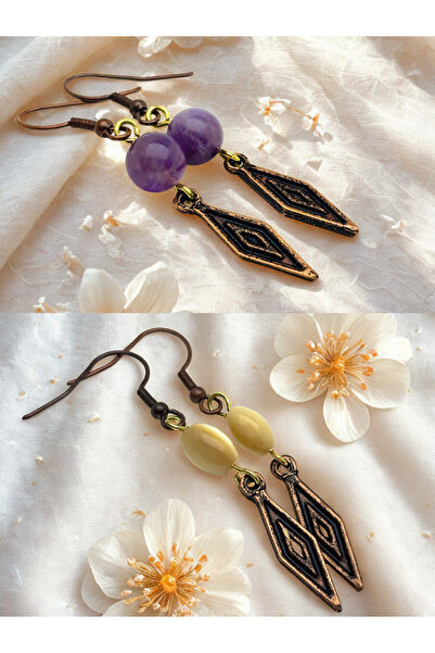 ayrestyle طقم أقراط من العقيق والأحجار الطبيعية مكون من قطعتين - مزخرف - 5 سم...