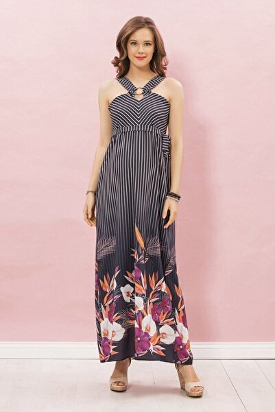 Genel Markalar Halka Aksesuarlı Uzun Hamile Elbise