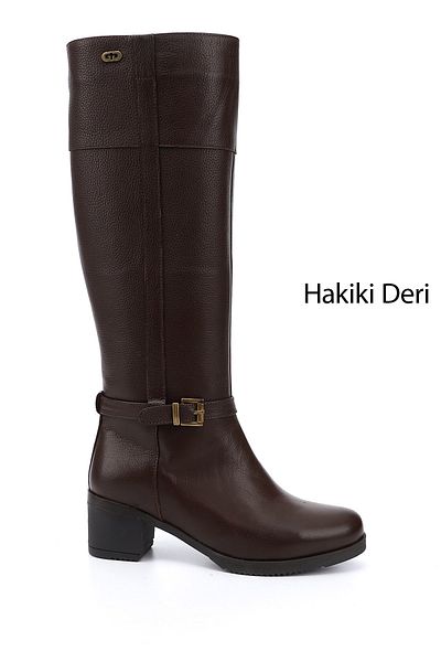 GÖNDERİ(R) Women/Girls Dark Brown Floater Zippered Thick Heeled Genuine Leather Boots