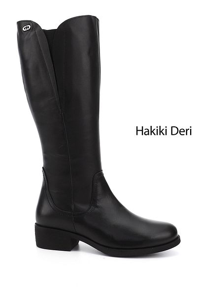 GÖNDERİ(R) Women's Black Zippered Thick Heeled Genuine Leather Boots