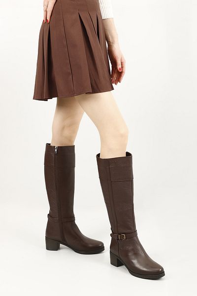 GÖNDERİ(R) Women/Girls Dark Brown Floater Zippered Thick Heeled Genuine Leather Boots
