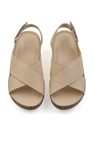 Bambi Beige Leather Women's Sandals K 05331031103