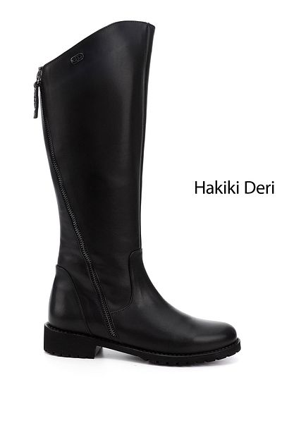 GÖNDERİ(R) Women / Girls Black Double Zipper Rubber Sole Genuine Leather Boots