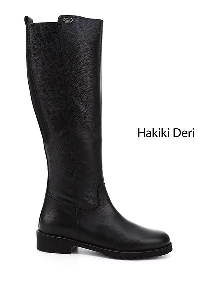 GÖNDERİ(R) Women/Girls Black Floater Zippered Rubber Sole Genuine Leather Boots