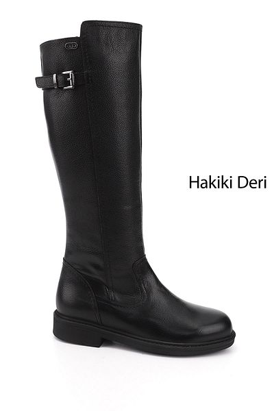 GÖNDERİ(R) Women/Girls Black Floater Zippered Rubber Sole Genuine Leather Boots