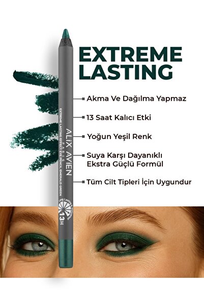 Alix Avien Uzun Süre Kalıcı Suya Dayanıklı Akma, Dağılma Yapmayan Yeşil Göz Kalemi - Extreme Emerald Green