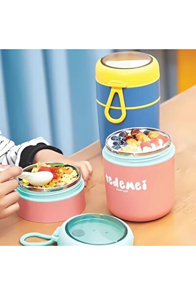 Twisoo Double Soup Bowl Insulated Lunch Container Thermos Steel Food Jar with Spoon Stainless Steel