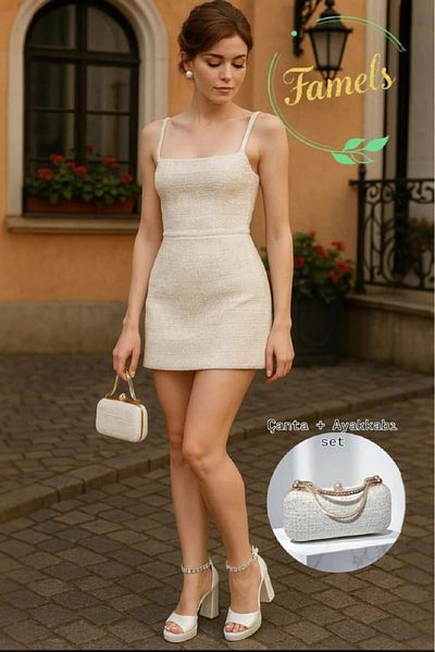 FAMELS TARZINI YAŞA High Heeled Shoes White Ankle Stone Model, Evening Dress Shoes for Weddings and Special Occasions