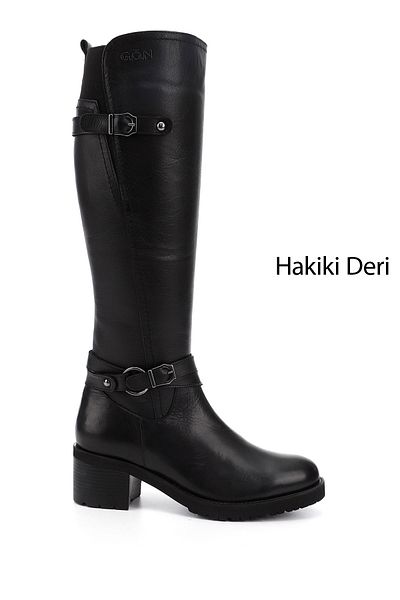GÖNDERİ(R) Femei/Fete Cizme negre din piele naturală, cu fermoar, cu toc gros
