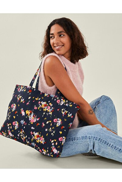 Accessorize Çiçek Desenli Kanvas Alışveriş Çantası
