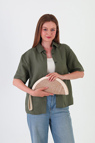 GUONN Venice Hasır Clutch Geantă de mână pentru femei, realizată manual, cu f...