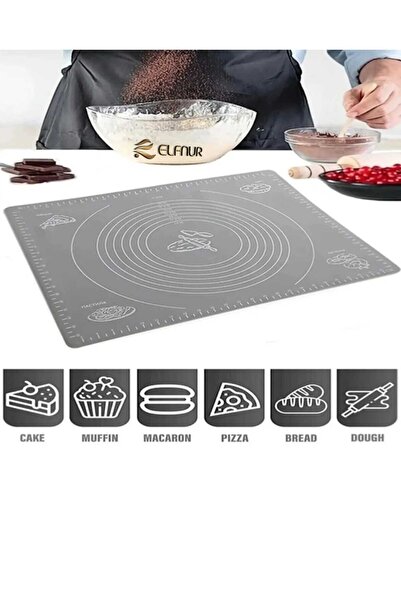 elfnur Gri Büyük Boy 45x65 Cm Silikon Ölçekli Hamur Açma Matı Baklava Börek Mantı Erişte Hamuru Yoğurma