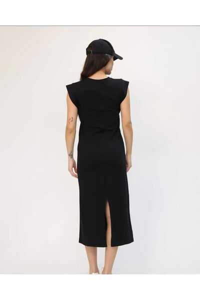 Bubble Kadın Pamuklu Vatka Görünümlü Kolsuz Arkadan Yırtmaçlı Midi Basic Elbise