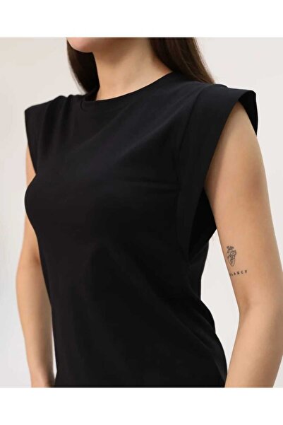 Bubble Kadın Pamuklu Vatka Görünümlü Kolsuz Arkadan Yırtmaçlı Midi Basic Elbise