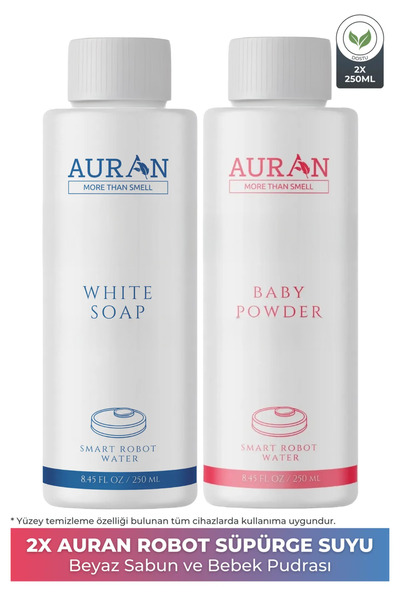 AURAN Beyaz Sabun ve Bebek Pudrası Akıllı Robot Suyu, Robot Süpürge Deterjanı, Yüzey Temizleyici Set 250ml