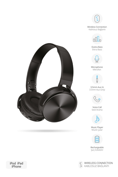 Piranha 2212-S Kulak Üstü Kablosuz Bluetooth Kulaklık / Şarj Edilebilir / Mikrofon / Android - Ios Uyumlu