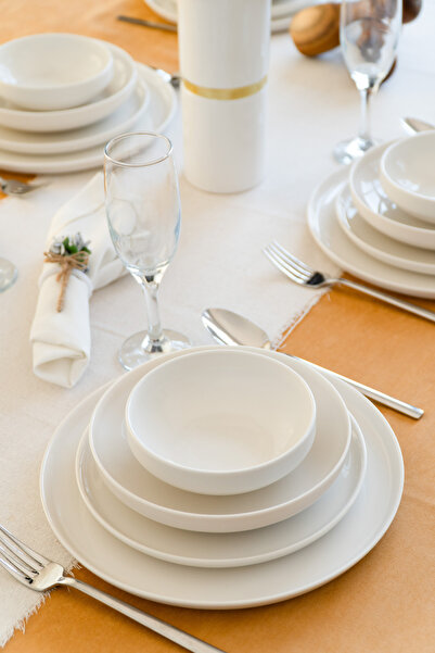 Heda Porselen Rüya Kırık Beyaz 24 Parça 6 Kişilik Porselen Yemek Takımı