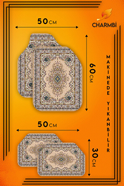 Charmbi -VIP- Lüx Dekoratif Desenli Oto Paspas Takımı Yıkanabilir Üniversal 4'lü Takım