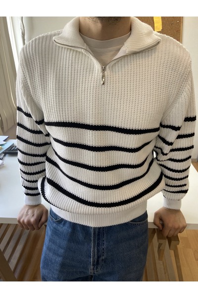 COOL TARZ Pulover pentru bărbați alb-negru, cu fermoar, tricotaje de pescuit