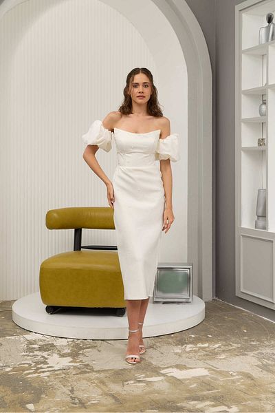 Lenta Wedding Rochie de logodnă și de seară cu perle albe din satin deschis