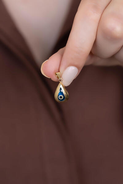 Bayar Gold 14 Ayar Altın Damla Model Göz Boncuk Kolye Ucu