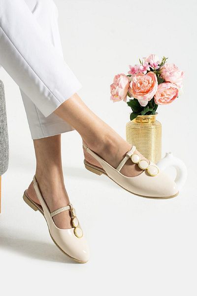 SMRMODA Women's Patent Leather Ballerinas Faux Leather Ballerina Sandals Comfortable Lightweight Ballerinas Daily Ballerinas Beige