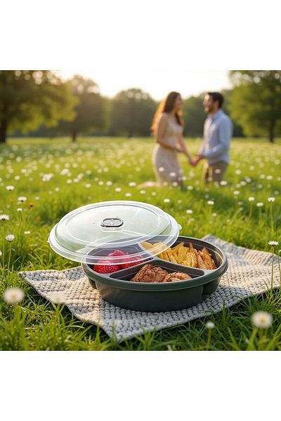 HOLLYHOME 3 Compartment Microwave Storage Container with Lid, Nutrition Container 21 X 21 X 5 (H) cm