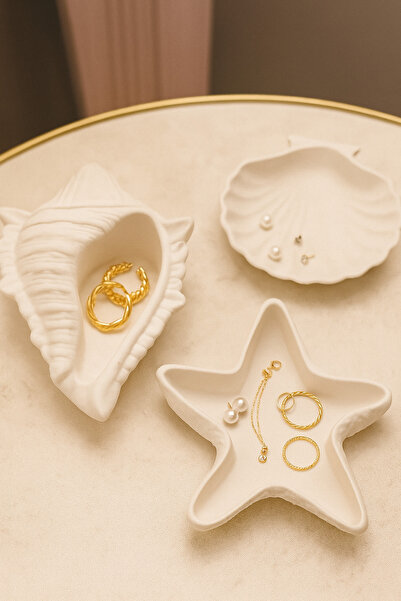 LUISS 3’lü Deniz Kabuk Tasarım Seramik Takı ve Dekoratif Tabak Seti Deniz Kabuk Modeli