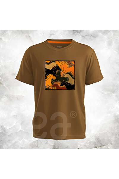 Crea Eymer Wear Ilustrație de cal - Tricou din bumbac imprimat cu cal, maro-maro