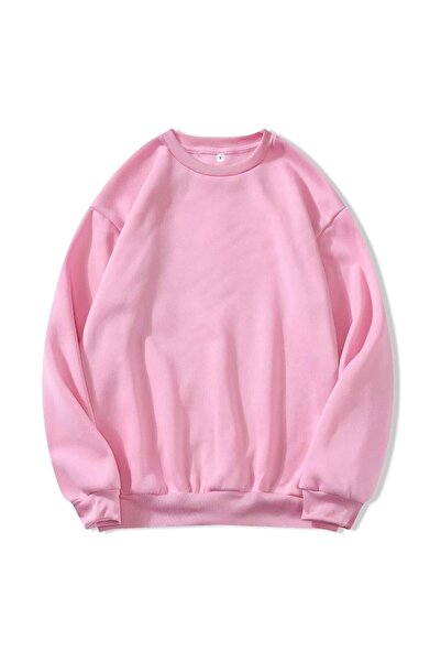 S&A DESIGN Unisex Basic 0 Sıfır Yaka Baskısız Düz Oversize Geniş Bol 3 Iplik %100 Pamuk Sweatshirt