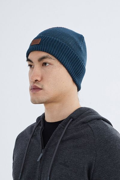 Nordbron Men's Ocean Blue Soft Print Beret Color Block Stretchy Fold Logo Knitwear Pegas
