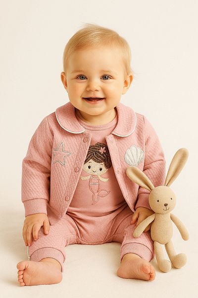 İZYALİF BABY Baby Girl Mermaid 3-Piece Cardigan Set Cotton