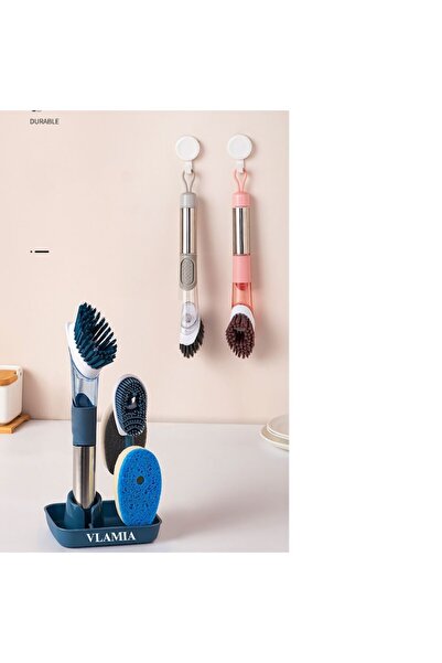 VLAMIA Perie vase 4 in 1, VLAMIA, cu dozator de detergent si Suport de Depozitare, Albastru