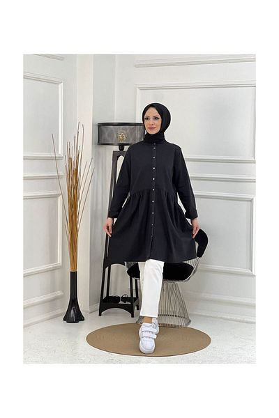 VELLICHOR Tunica cu nasturi din material natural - Albastru închis Negru-