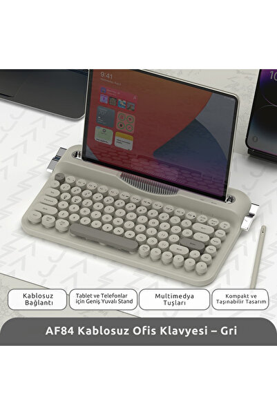 Ajazz AF-84 Daktilo Tarzı Kablosuz Klavye-Sessiz Tuş Yapısı-Çift Modlu Bağlan...