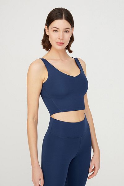 Los Ojos Navy Blue V-Neck Lightly Supported Covered Sports Bra Vneck
