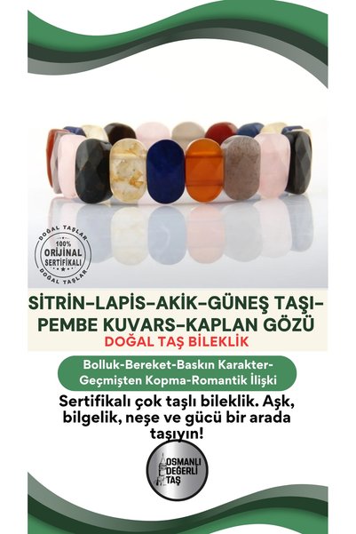 OSMANLI DEĞERLİ TAŞ Sertifikalı Sitrin-lapis-akik-güneş Taşı-pembe Kuvars- Ka...