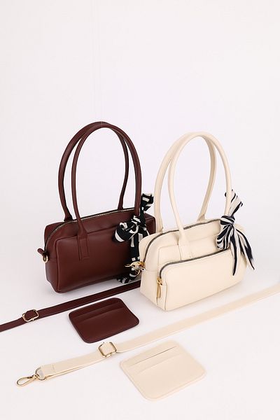 NOTHING Women's Burgundy Cream Adjustable Strap Scarf and Card Holder Gift Set of 2 Hand Shoulder Bags Moriselen