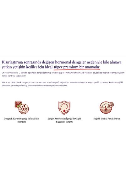 Unique Kısırlaştırılmış (Sterilised) Kedi Maması Somonlu 1.5 kg