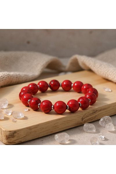 SUMRA Red Coral and Hematite Natural Stone Bracelet Spf-A-045