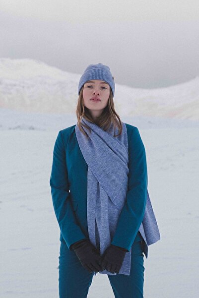 Nordbron Γυναικείο μπλε χειμωνιάτικο φουλάρι με απαλή υφή Basic εύκαμπτο απλό σχέδιο Πολύχρωμο ακρυλικό κορδόνι βροχής