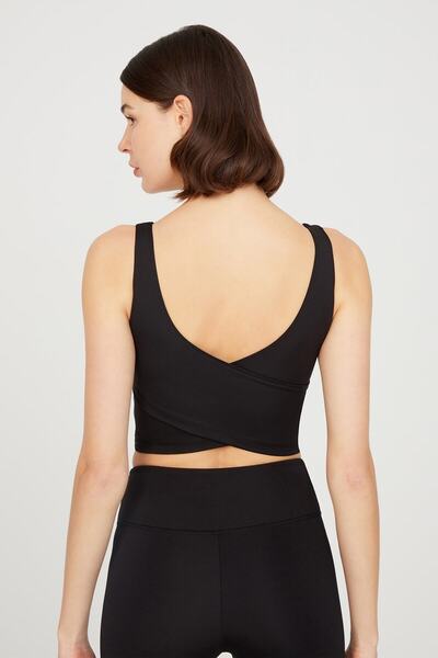 Los Ojos Černá, lehce podepřená zadní strana Detailně zakrytá Crop Top Bustier Cropped